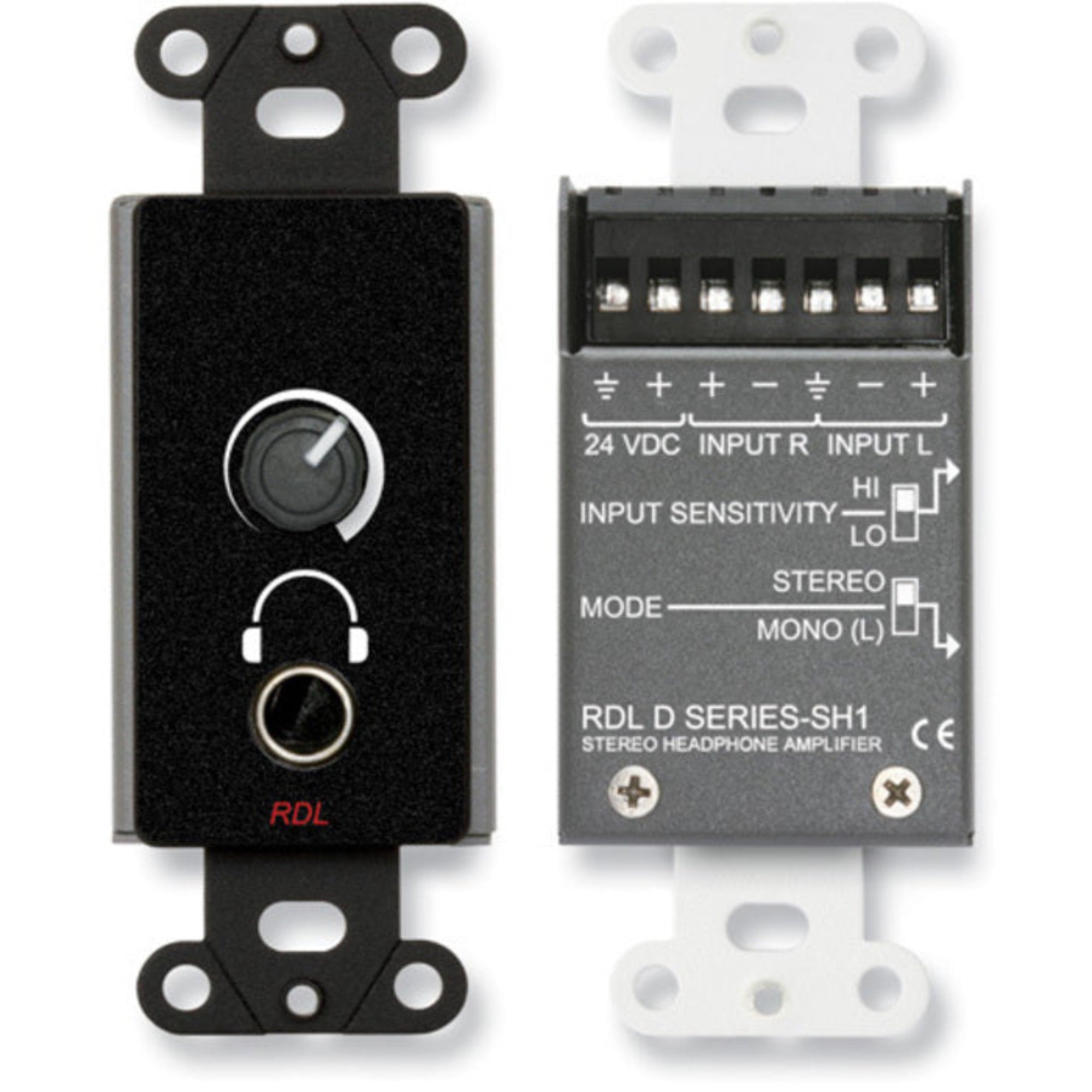 RDL DB-SH1 Stereo Headphone Amplifier on Decora Plate (Black)