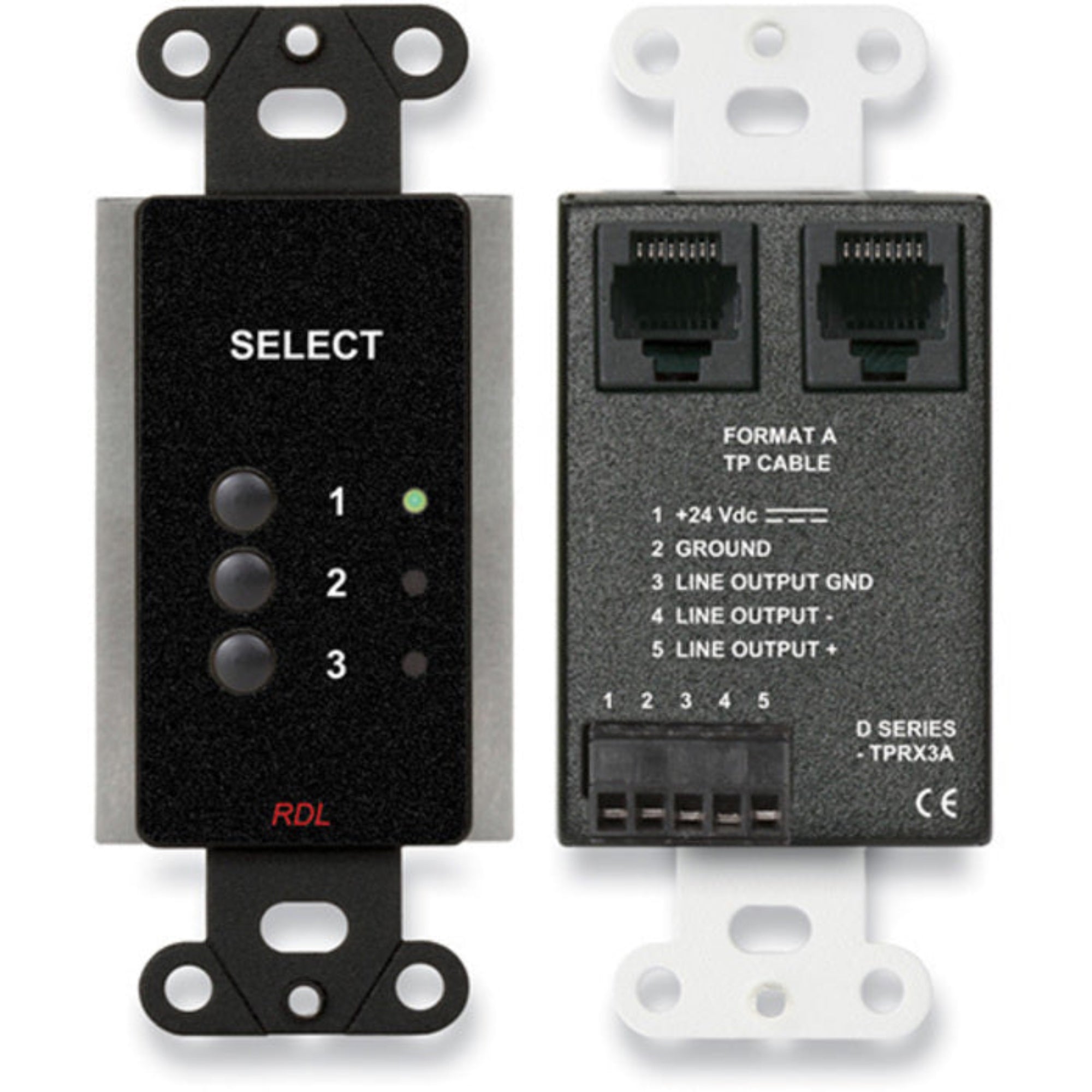 RDL DB-TPRX3A Three Input Format-A Source Selector on Decora Plate (Black)