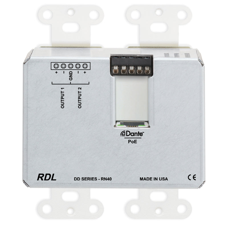 RDL DD-RN40 Bi-Directional Mic/Line Dante Interface 4x2 on Decora Plate (White)