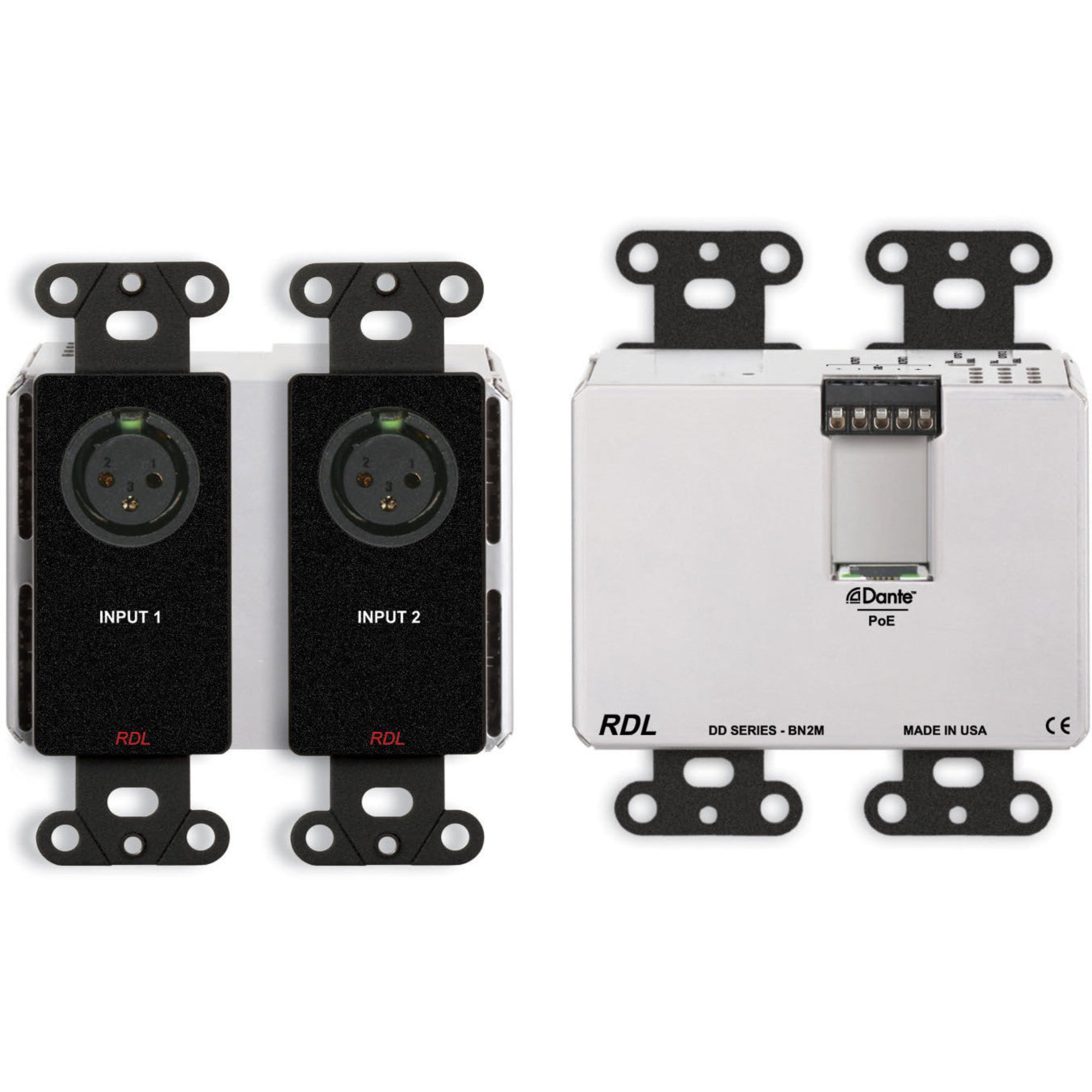 RDL DDB-BN2M Bi-Directional Mic/Line Dante Interface 2x2 on Decora Plate (Black)