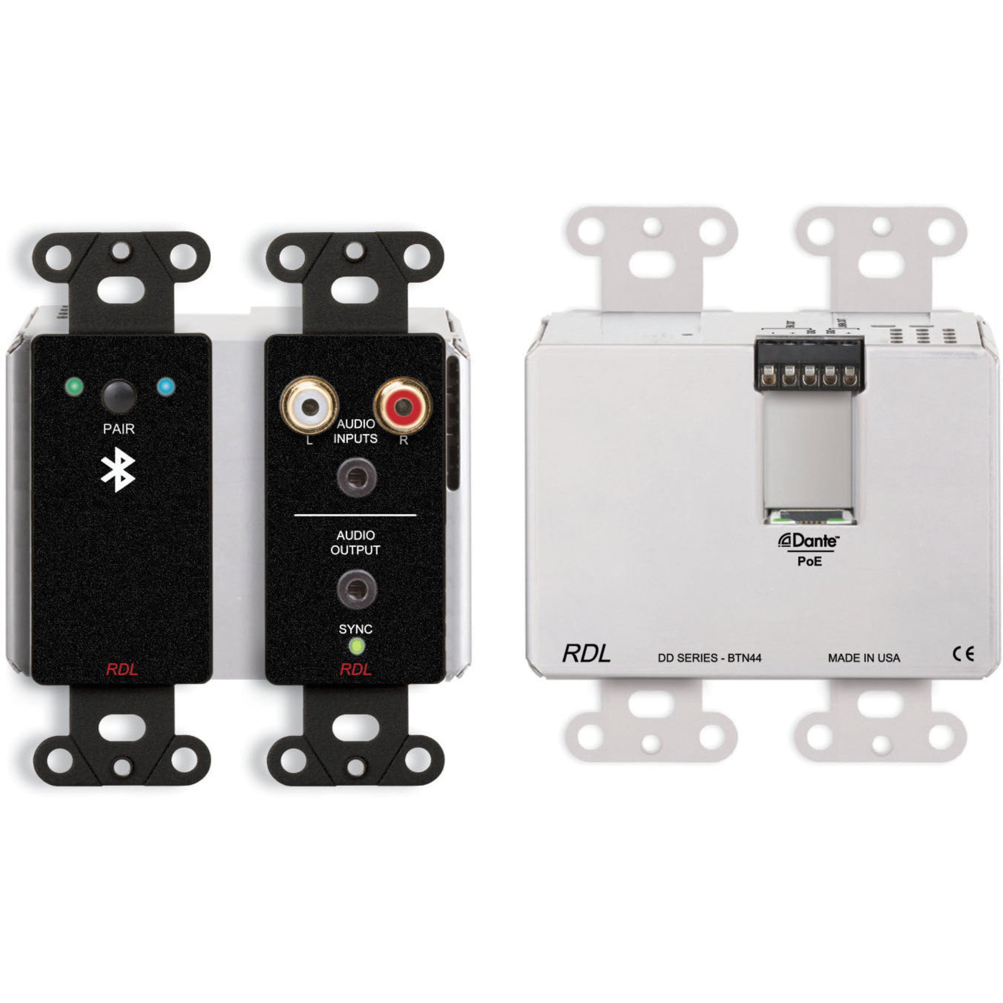 RDL DDB-BTN44 Bi-Directional Line-Level/Bluetooth Dante Interface on Decora Plate (Black)