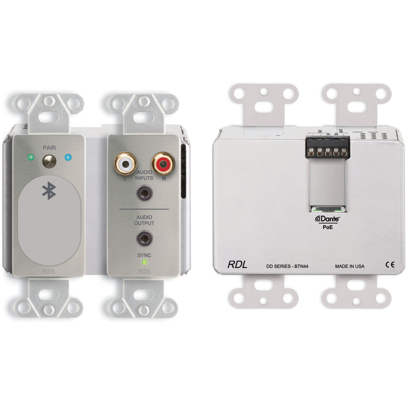 RDL DDS-BTN44 Bi-Directional Line-Level/Bluetooth Dante Interface on Decora Plate (Stainless Steel)