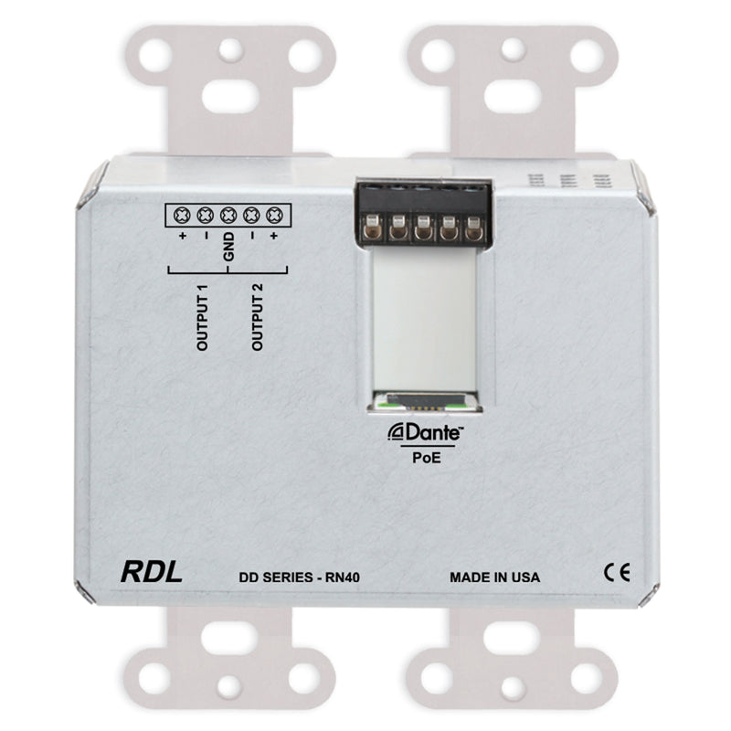 RDL DDS-RN40 Bi-Directional Mic/Line Dante Interface 4x2 on Decora Plate (Stainless Steel)