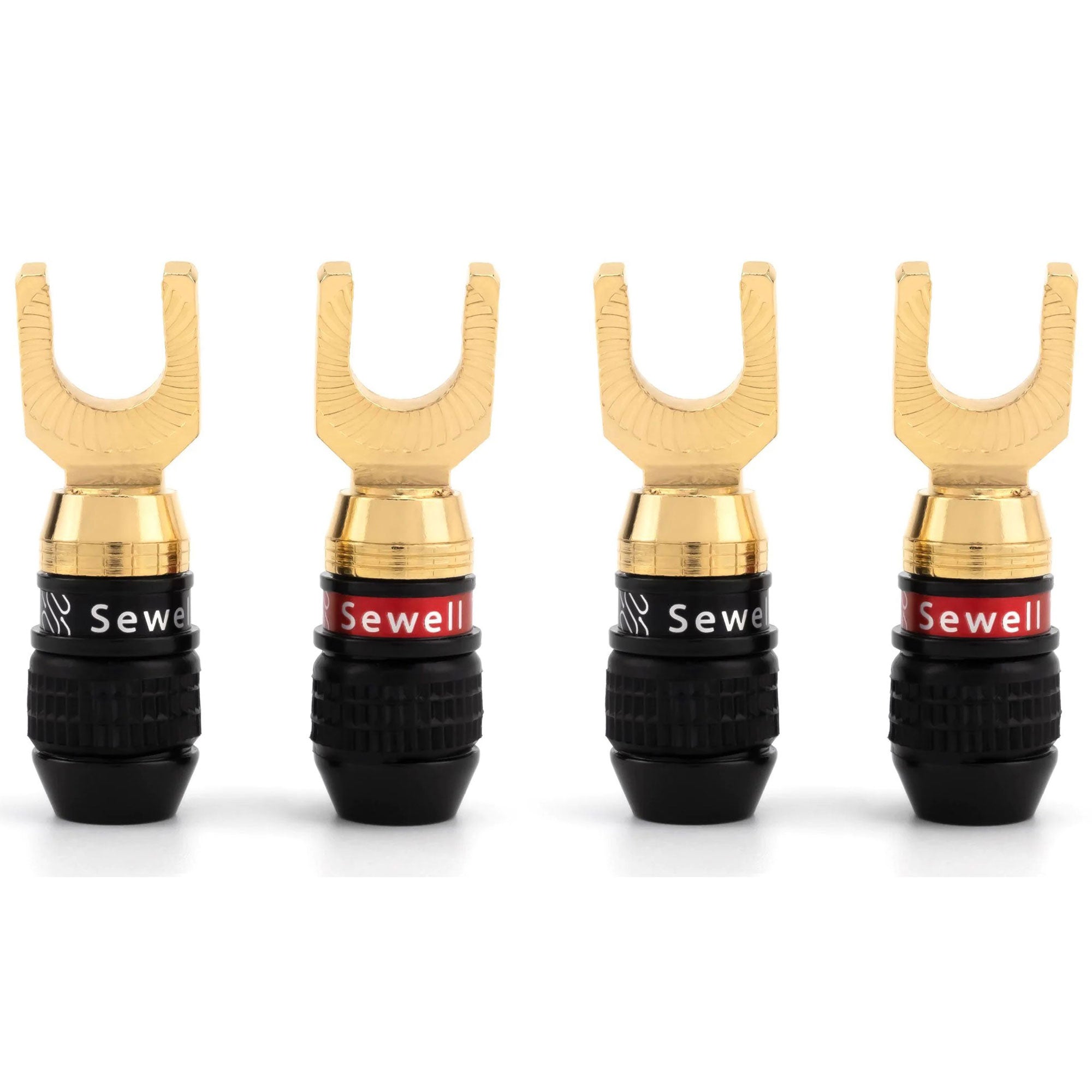 Sewell Deadbolt Gold Plated Compression 30 Degree Spade Plugs Bi-Wire Kit (2 Red & 2 Black)