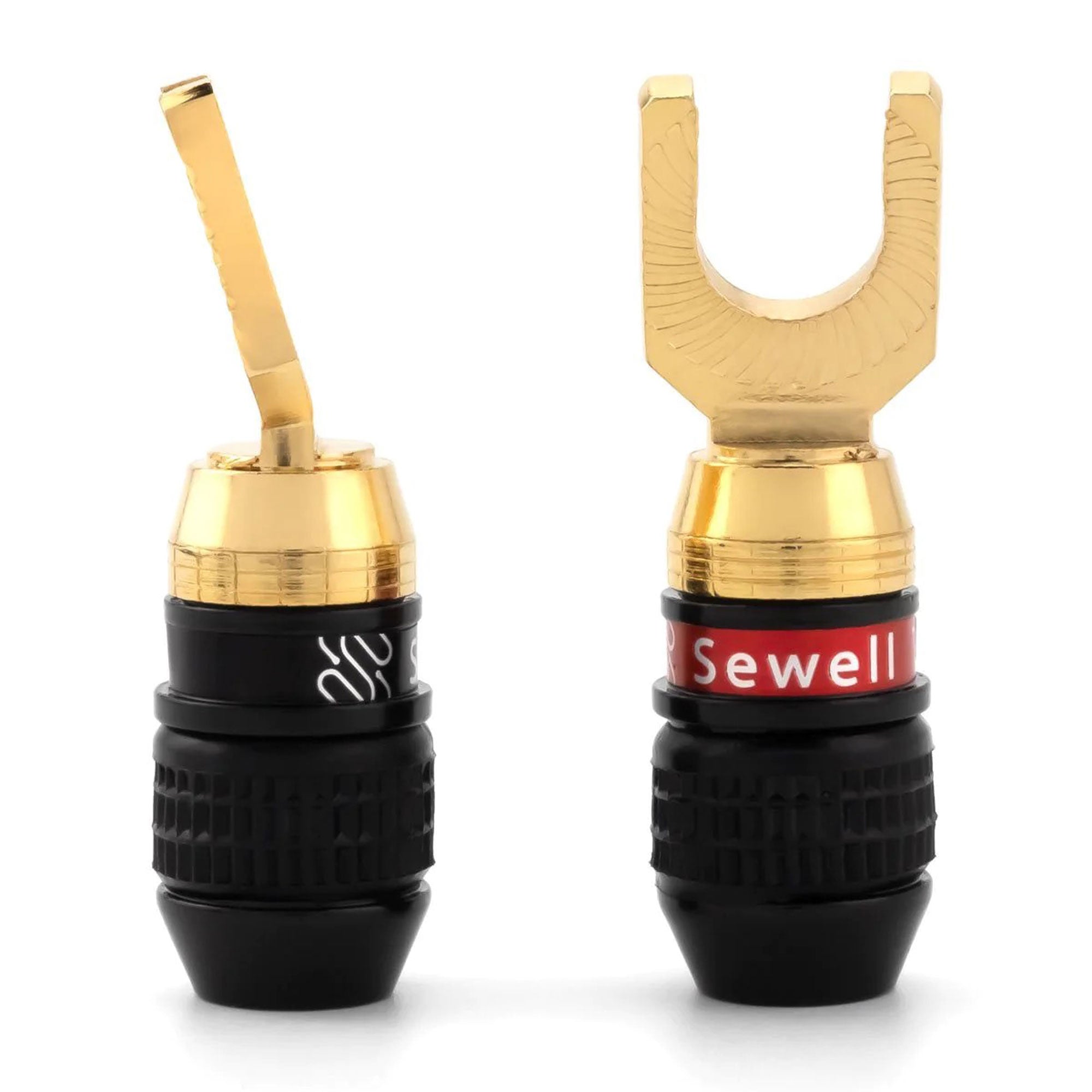 Sewell Deadbolt Gold Plated Compression 30 Degree Spade Plugs Box of 6 Pairs (6 Red & 6 Black)