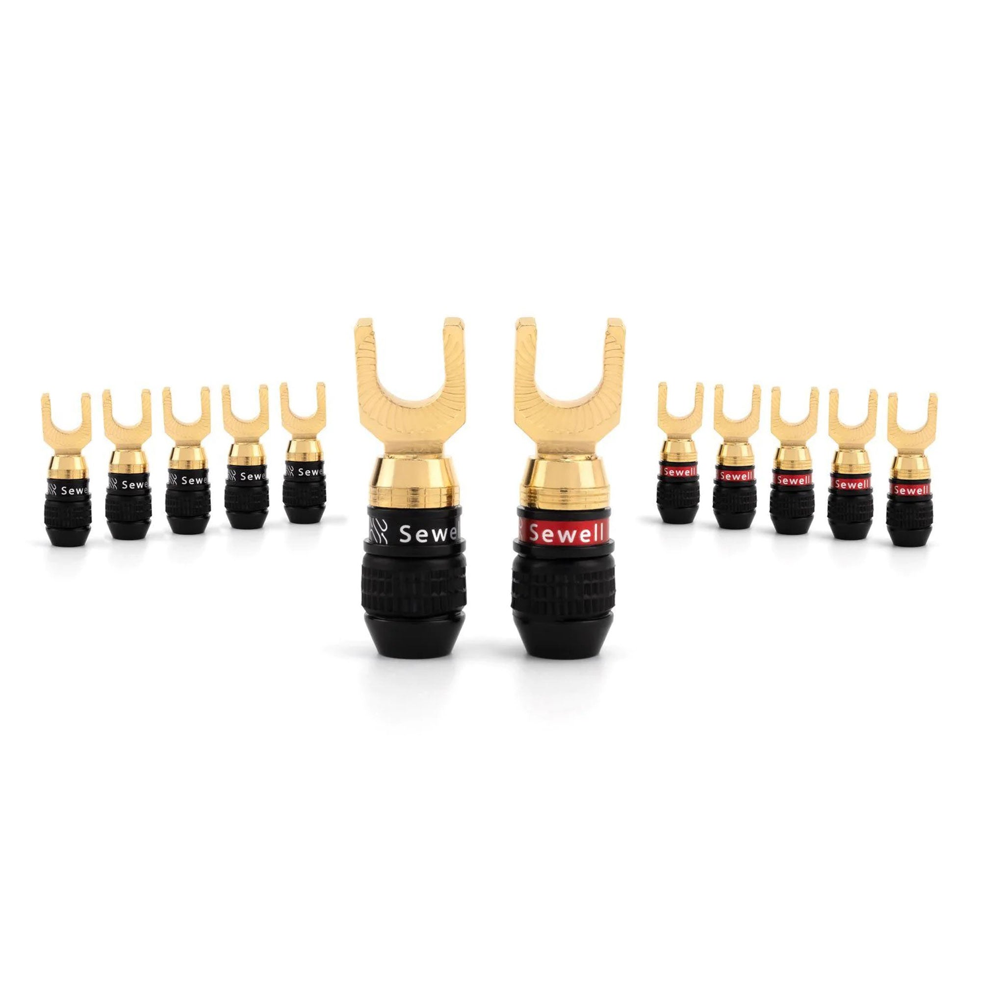 Sewell Deadbolt Gold Plated Compression 30 Degree Spade Plugs Box of 6 Pairs (6 Red & 6 Black)
