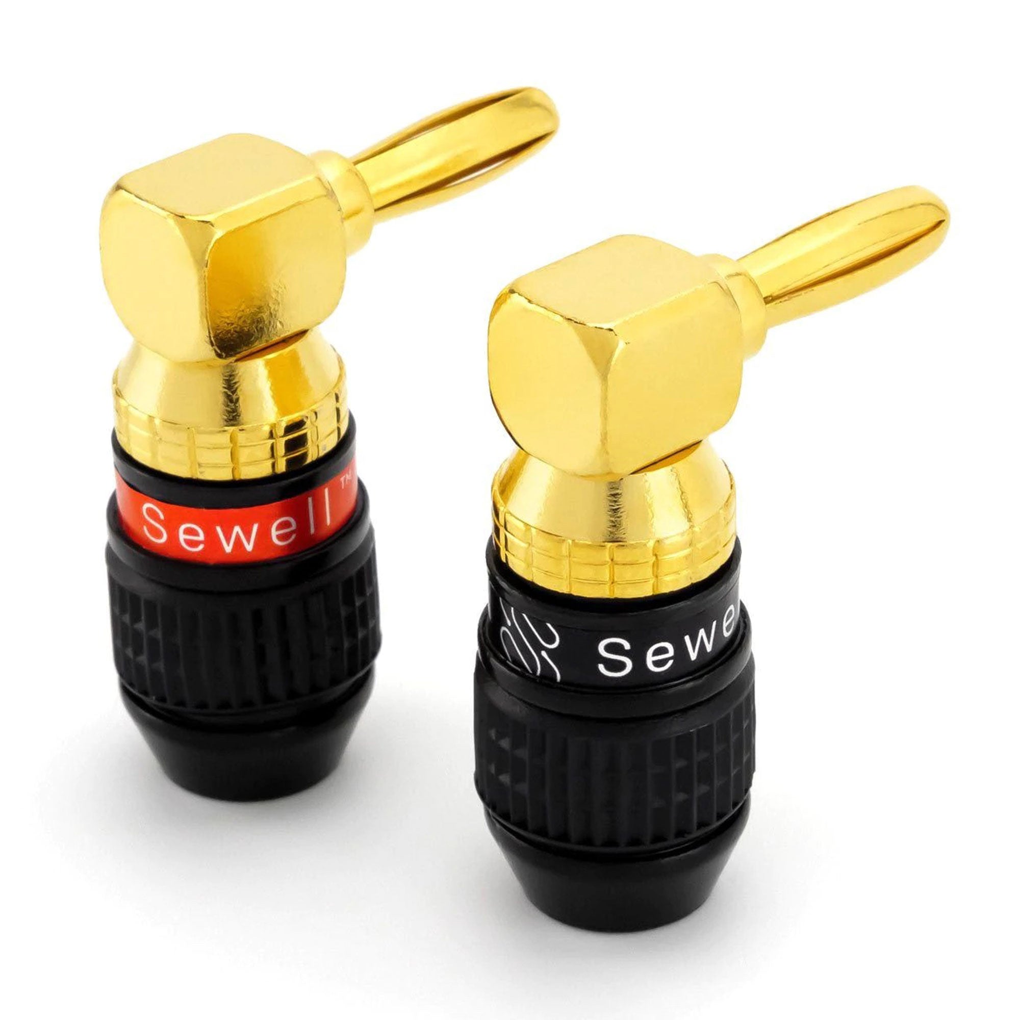 Sewell Deadbolt Gold Plated Right Angle Compression Banana Plugs (1 Red & 1 Black)