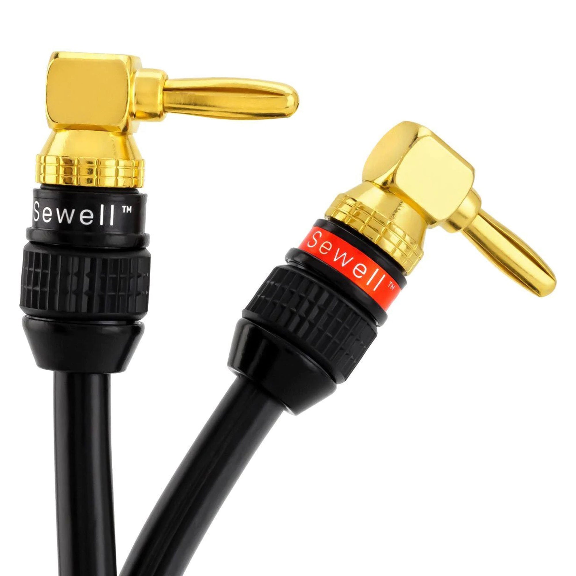 Sewell Deadbolt Gold Plated Right Angle Compression Banana Plugs Box of 12 Pairs (12 Red & 12 Black)