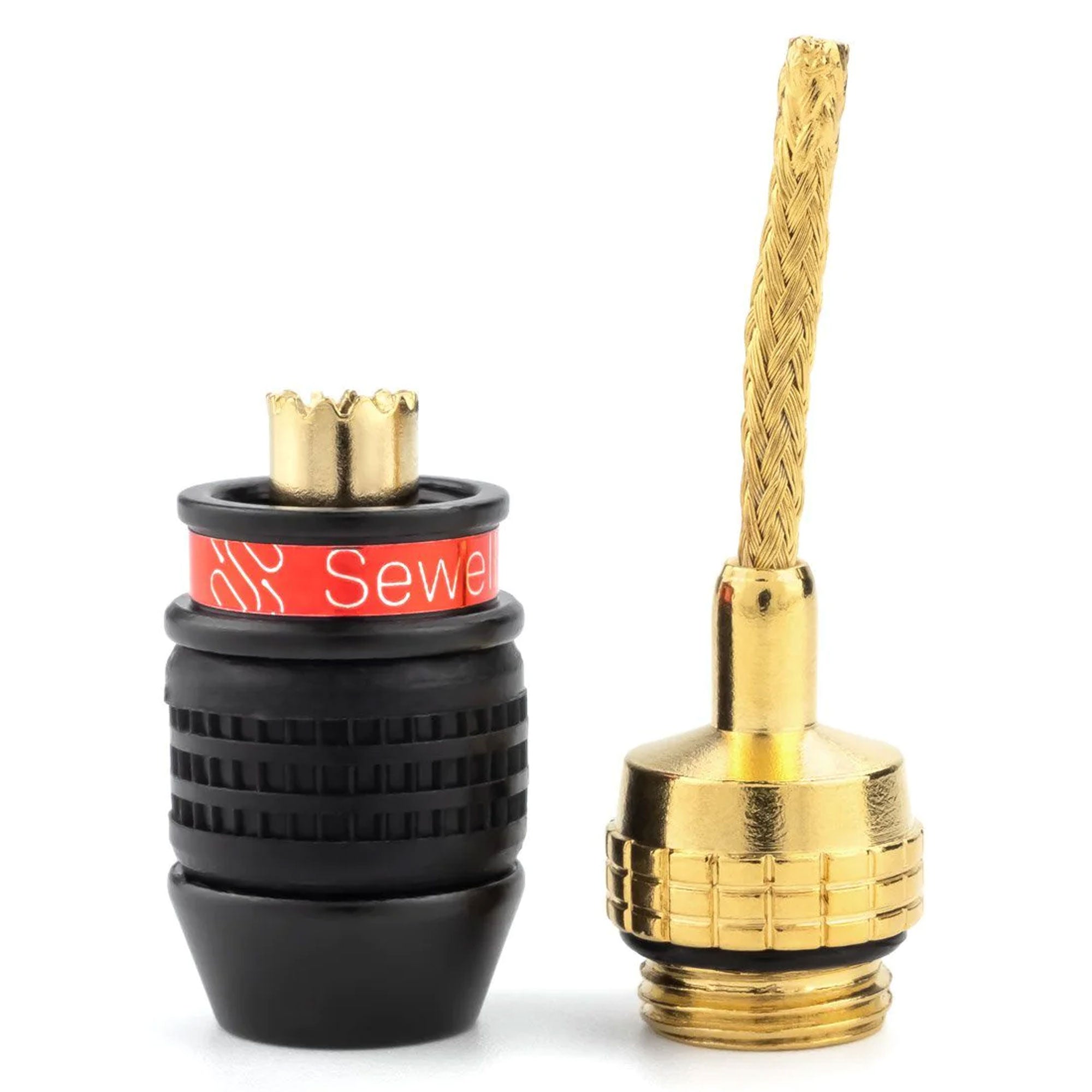Sewell Deadbolt Gold Plated Compression Flex Pin Speaker Plugs Bi-Wire Kit (2 Red & 2 Black)