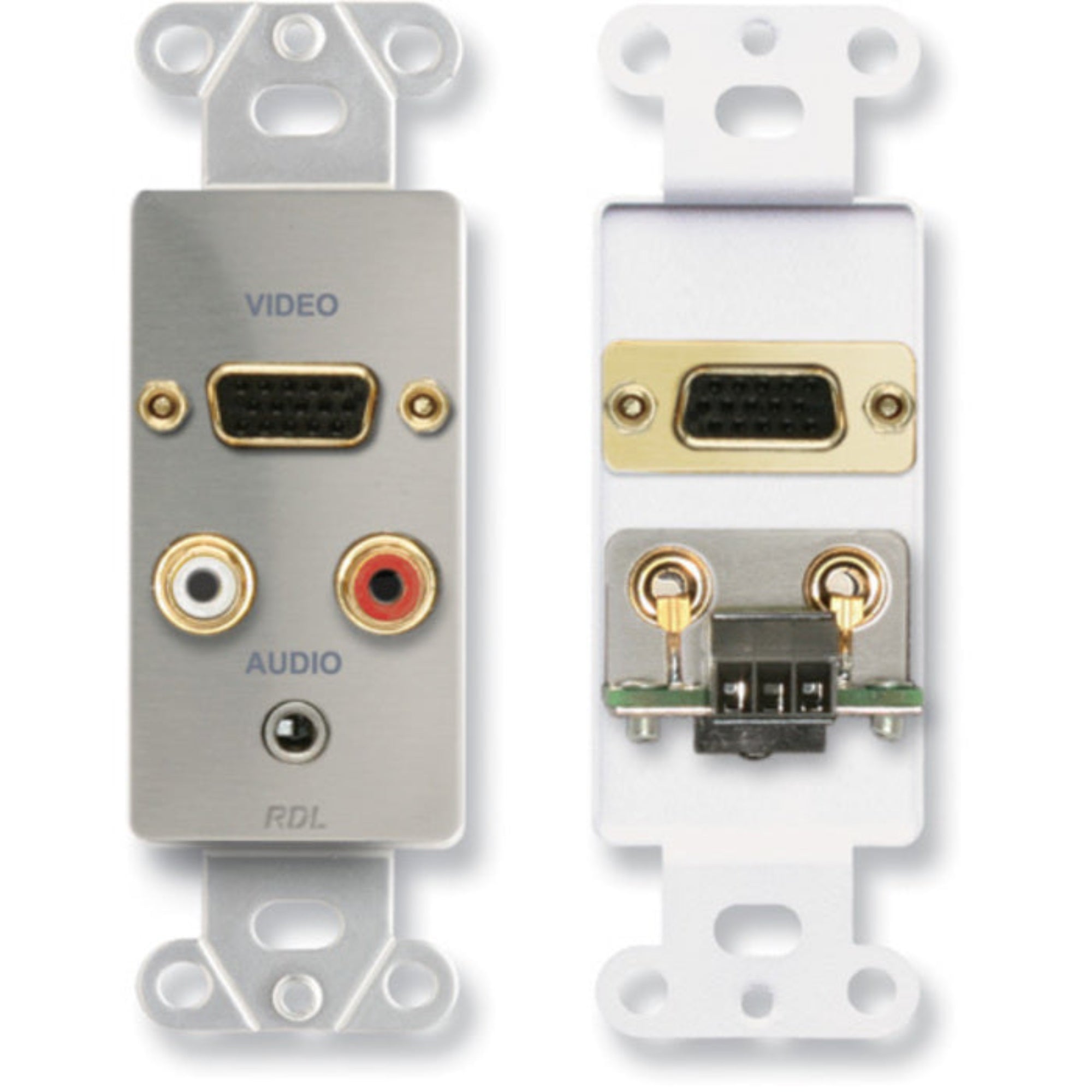 RDL DS-AVM4 Audio and Video Monitor Jack Panels on Decora Plate (Stainless Steel)