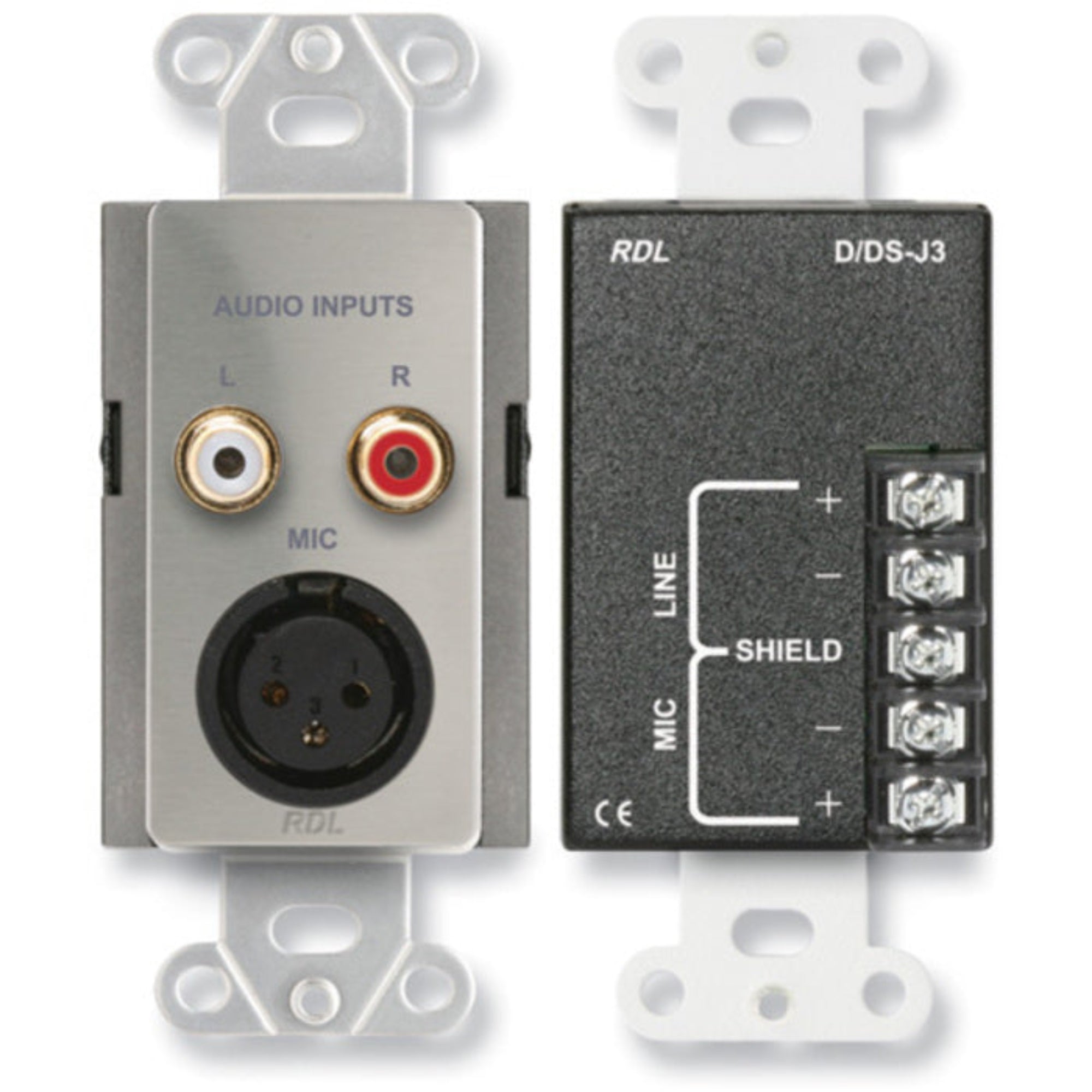 RDL DS-J3 Mic/Line XLR & RCA Input Assembly on Decora Plate (Stainless Steel)
