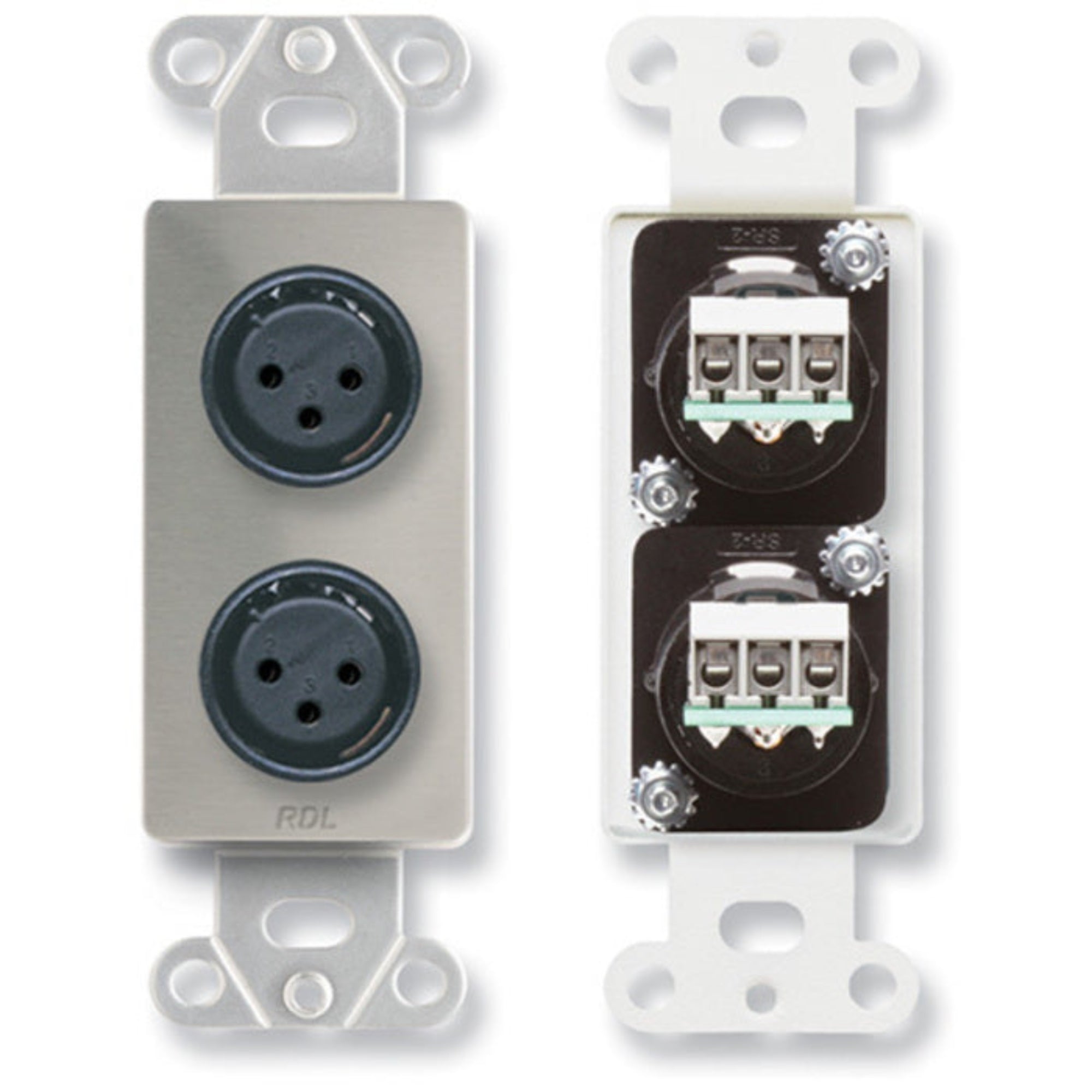 RDL DS-XLR2F Dual XLR 3-Pin Female Jacks on Decora Plate (Stainless Steel)