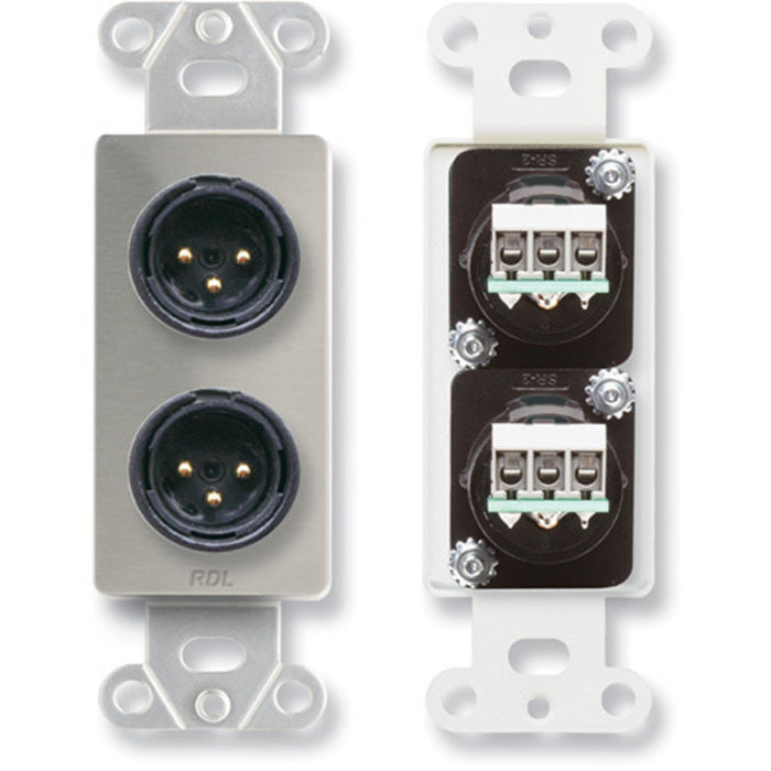 RDL DS-XLR2M Dual XLR 3-Pin Male Jacks on Decora Plate (Stainless Steel)
