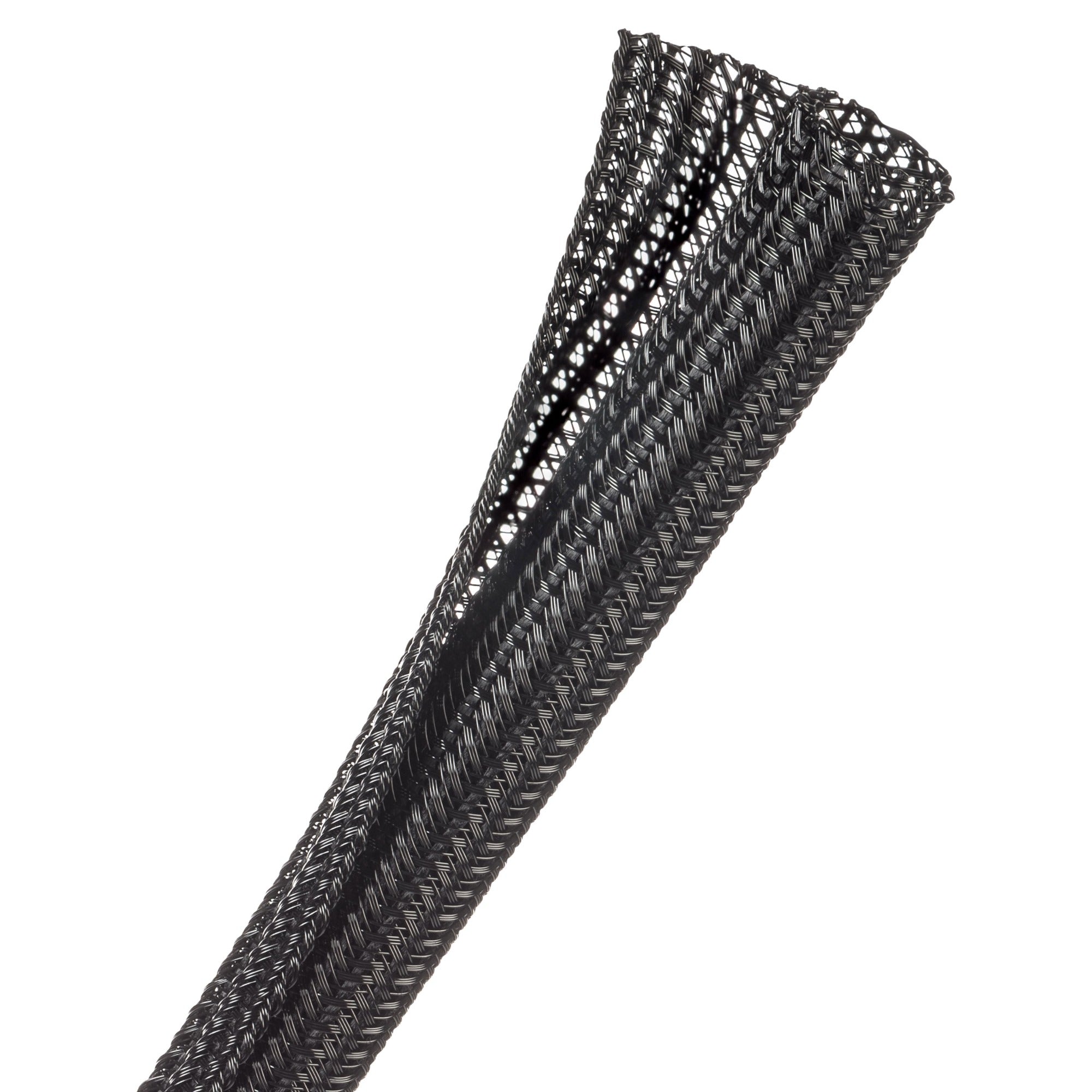 Techflex Flexo F6 Split, Semi-Rigid Braided Sleeving (1/2" Black, 150' Box)