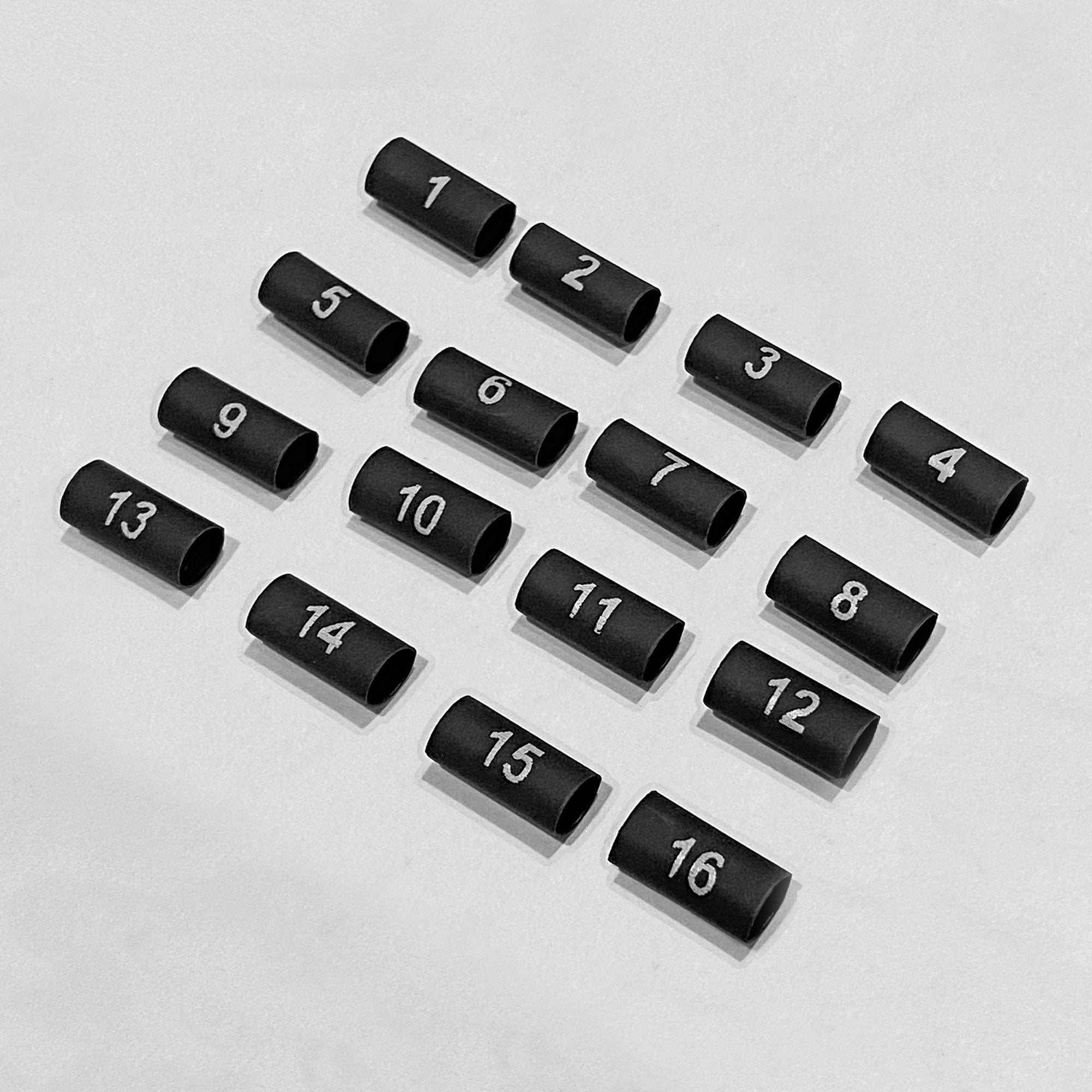 Performance Audio 2:1 3/16" Heat Shrink Numbered Snake Channels Wire Marker Set (1-16, Four of Each)