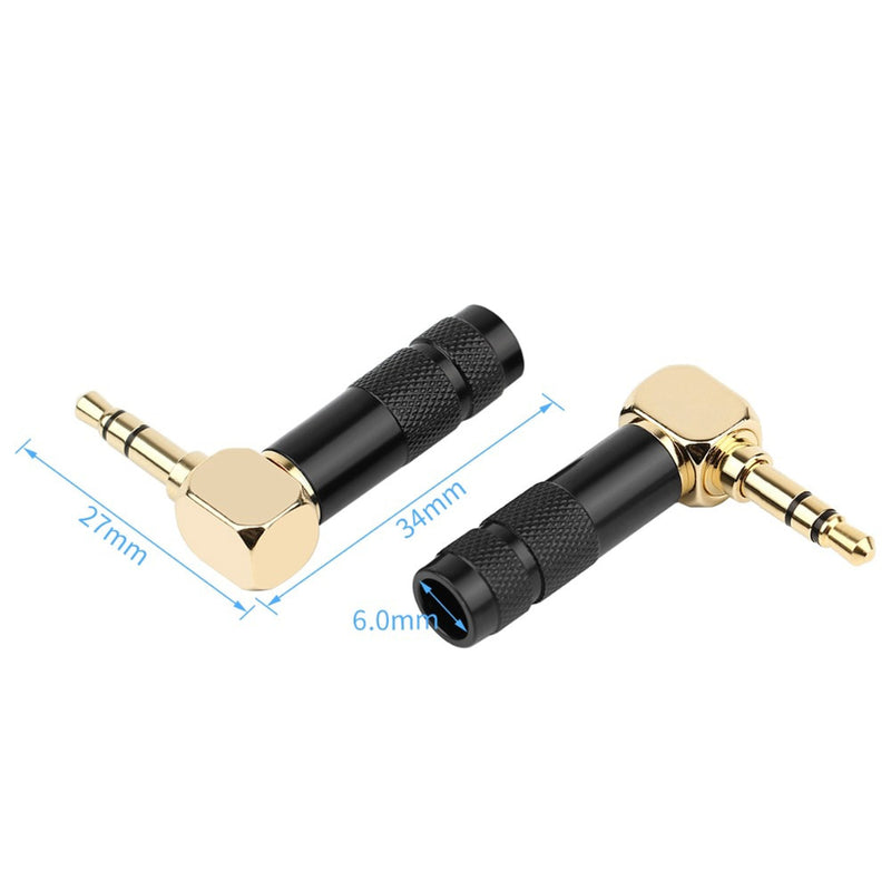 Performance Audio Gold Plated 3.5mm 3-Pole TRS Male Headphone Connector (Black, Right-Angle)