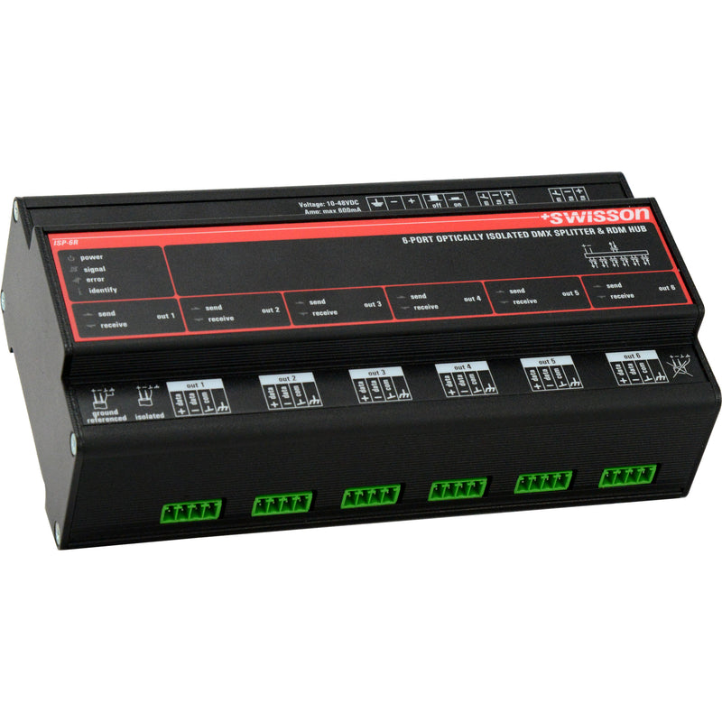 Swisson ISP-6R-DC-TERM DIN Rail Mountable, DMX & RDM Splitter, 6 Outputs, Terminal