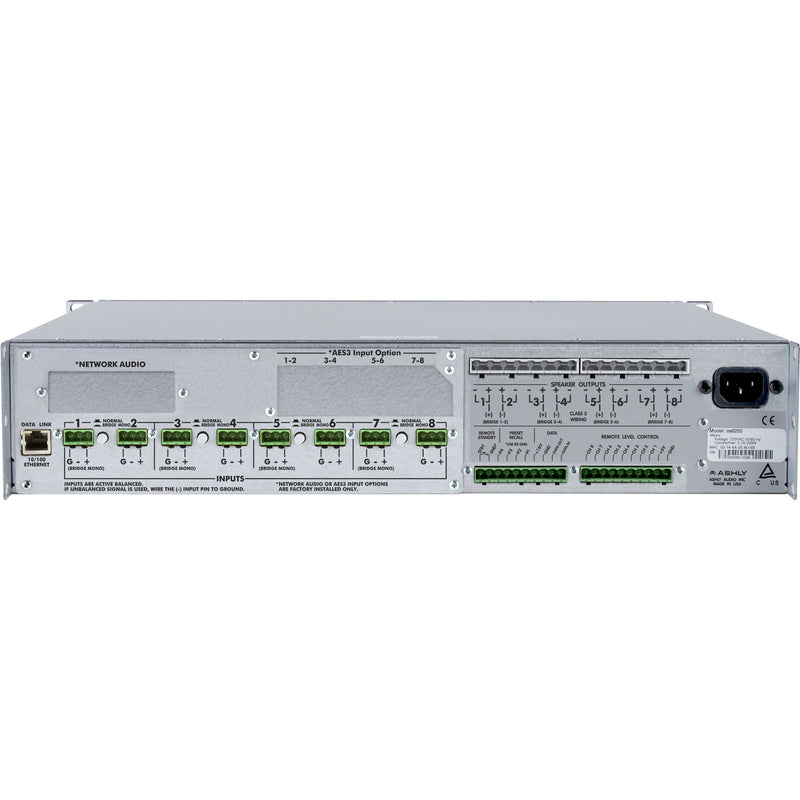 Ashly ne8250.25pe 8-Channel Network Amplifier with Protea DSP & Cobranet (8 x 250W @ 25V)
