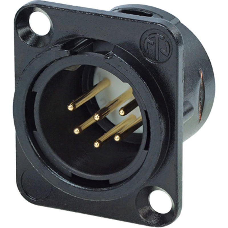 Neutrik NC6MSD-L-B-1 Male 6-Pin XLR Chassis Connector with Switchcraft Pin Layout (Black/Gold)