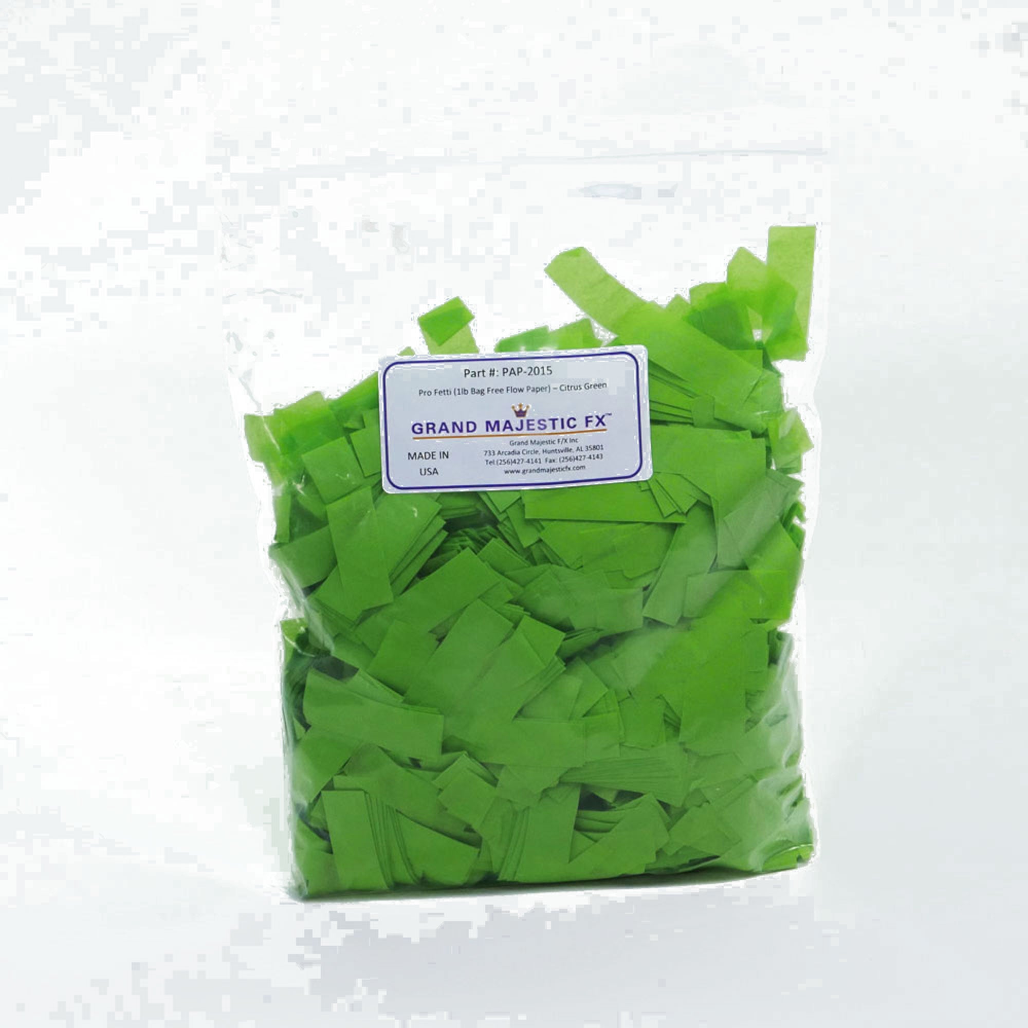 Grand Majestic FX Pro Fetti 1lb Bag of Free Flow Paper Confetti (Citrus Green)