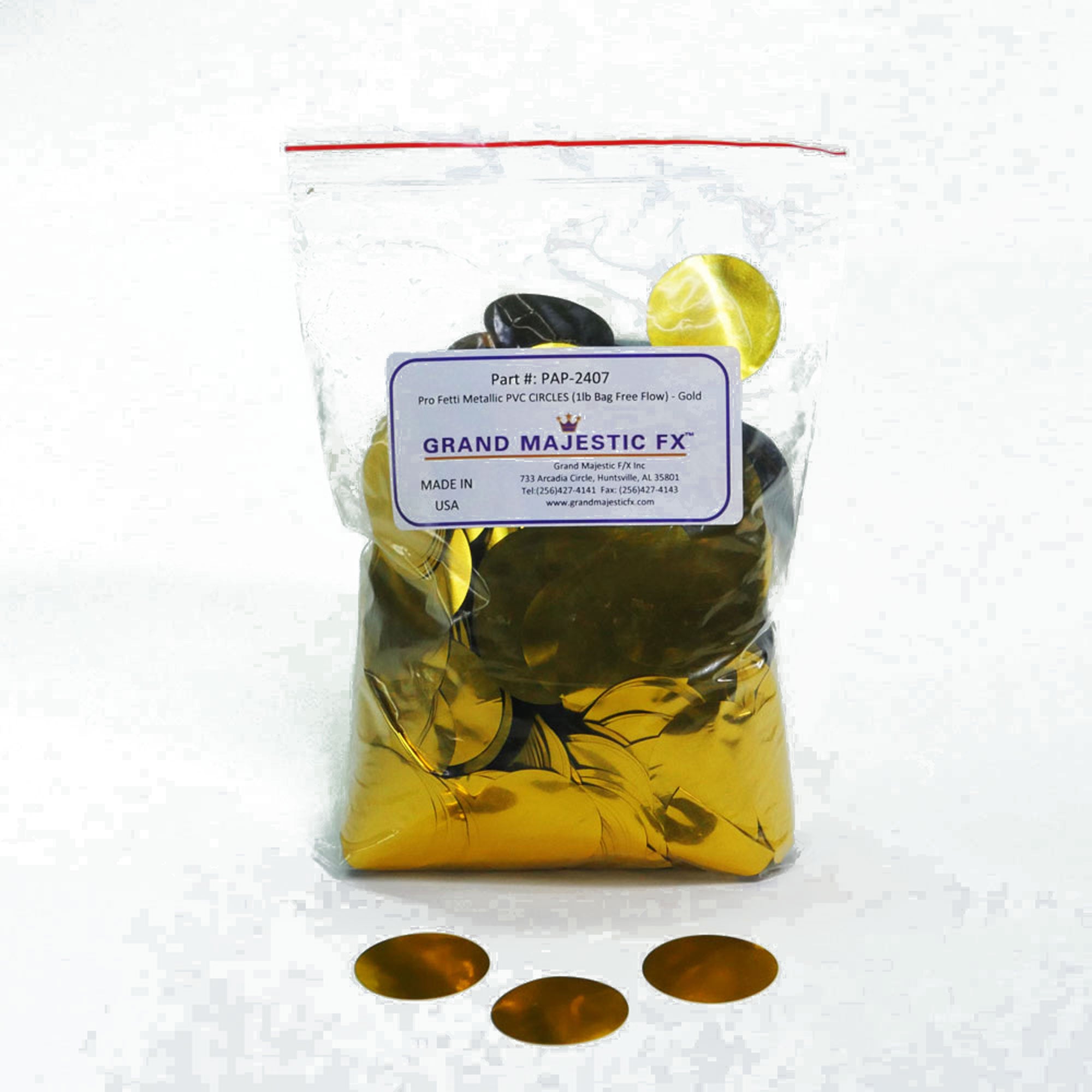 Grand Majestic FX Pro Fetti 1lb Bag of 1.5in Free Flow Metallic PVC Circles Confetti (Gold)