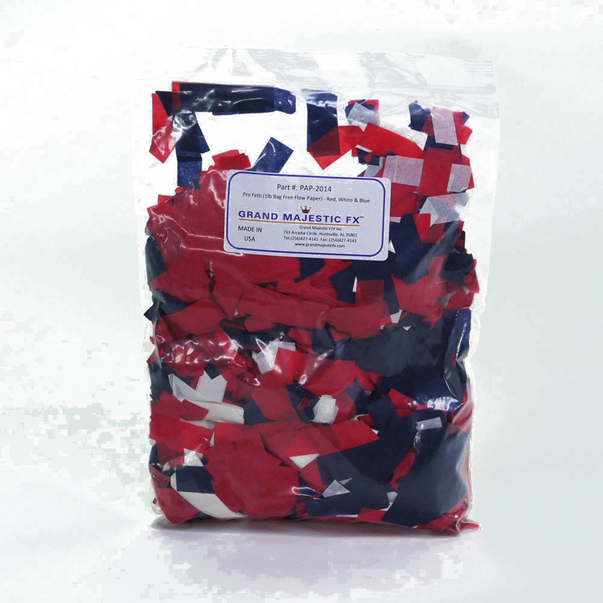 Grand Majestic FX Pro Fetti 1lb Bag of Free Flow Paper Confetti (Red, White & Blue)