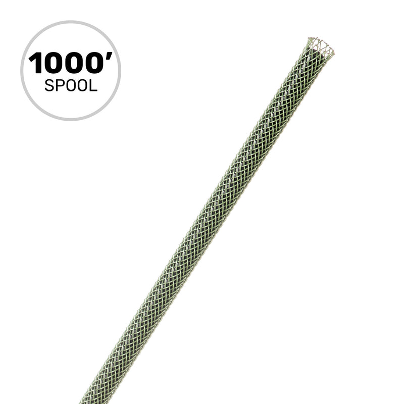 Techflex Flexo PET Expandable Braided Sleeving (1/8" Olive Drab OD Green, 1000' Spool)
