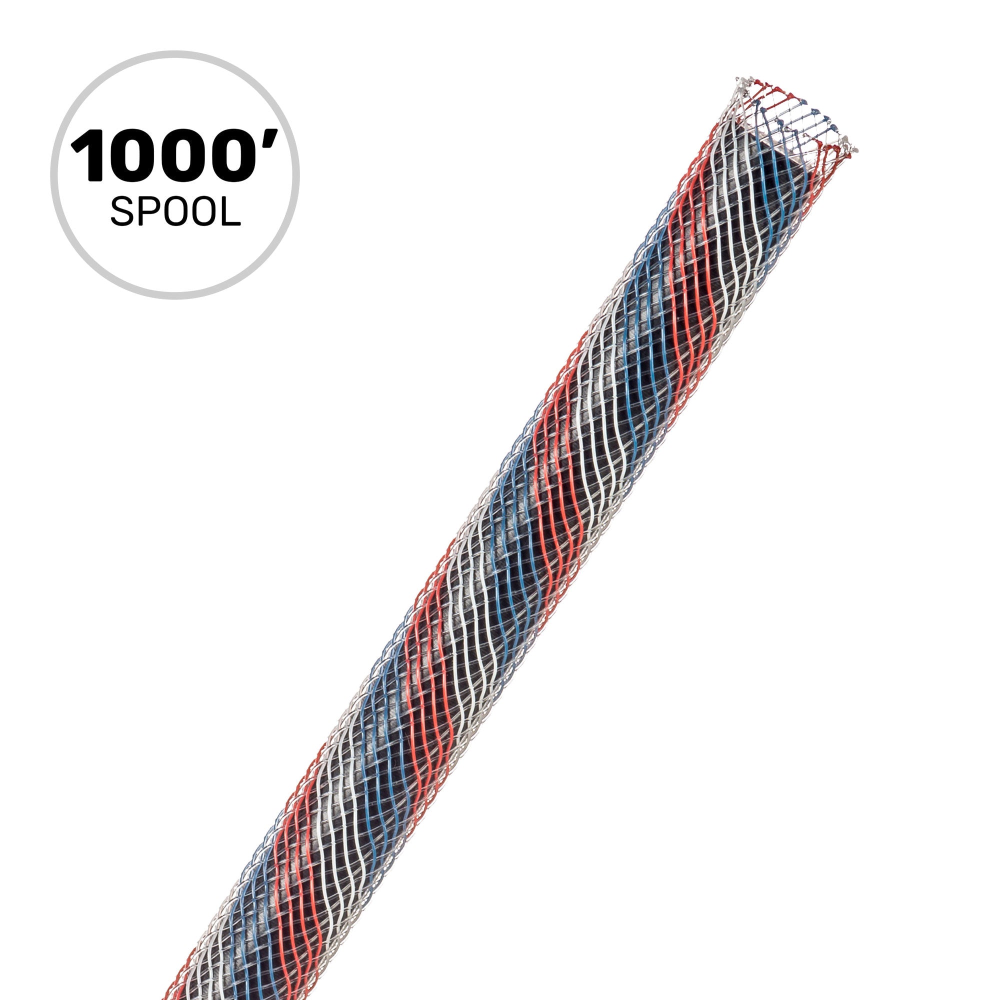 Techflex Flexo PET Expandable Braided Sleeving (1/4" Patriot, 1000' Spool)