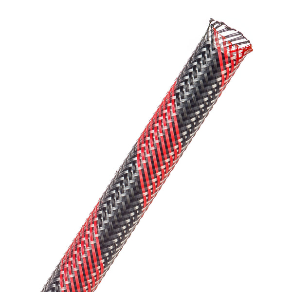 Techflex Flexo PET Expandable Braided Sleeving (3/8" Black with Red Spiral, By the Foot)