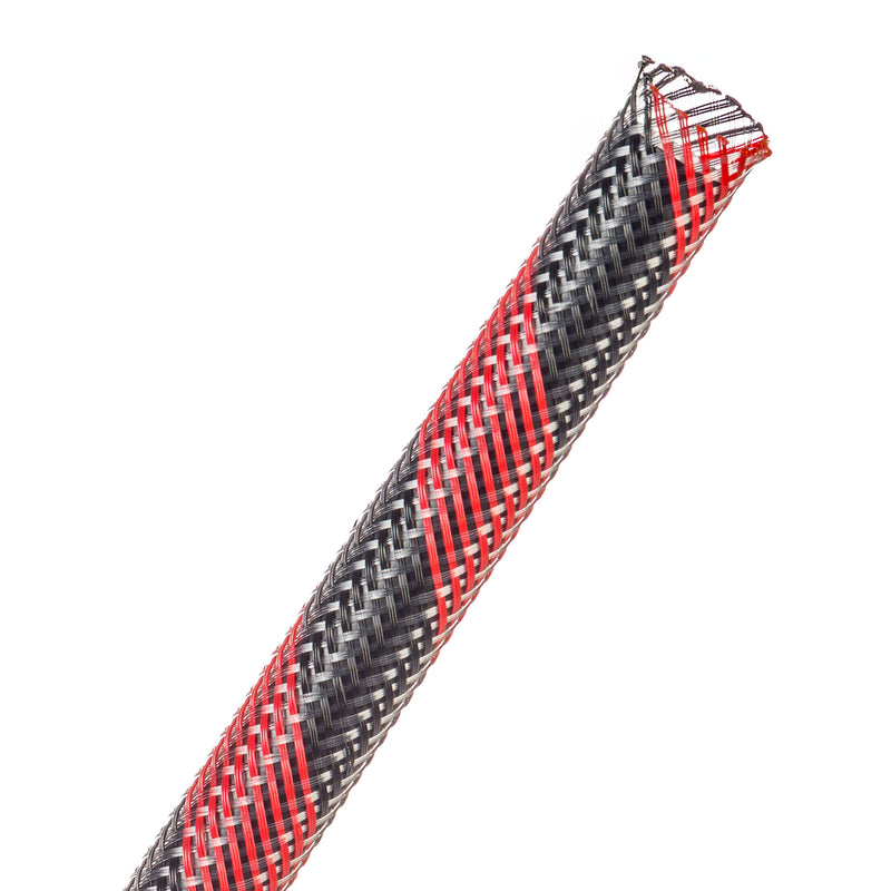 Techflex Flexo PET Expandable Braided Sleeving (3/8" Black with Red Spiral, 500' Spool)