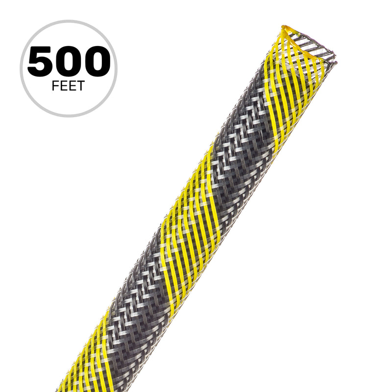 Techflex Flexo PET Expandable Braided Sleeving (3/8" Safety Stripe, 500' Spool)
