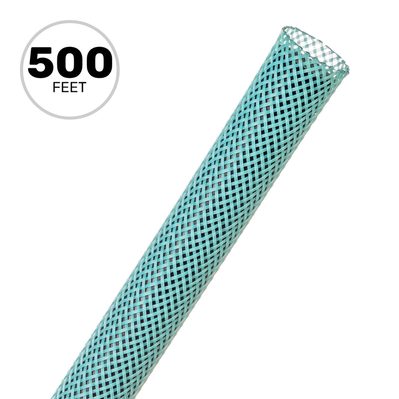 Techflex Flexo PET Expandable Braided Sleeving (1/2" Aqua Blue, 500' Spool)