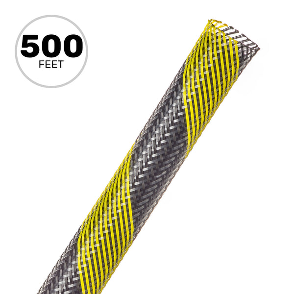 Techflex Flexo PET Expandable Braided Sleeving (1/2" Safety Stripe, 500' Spool)
