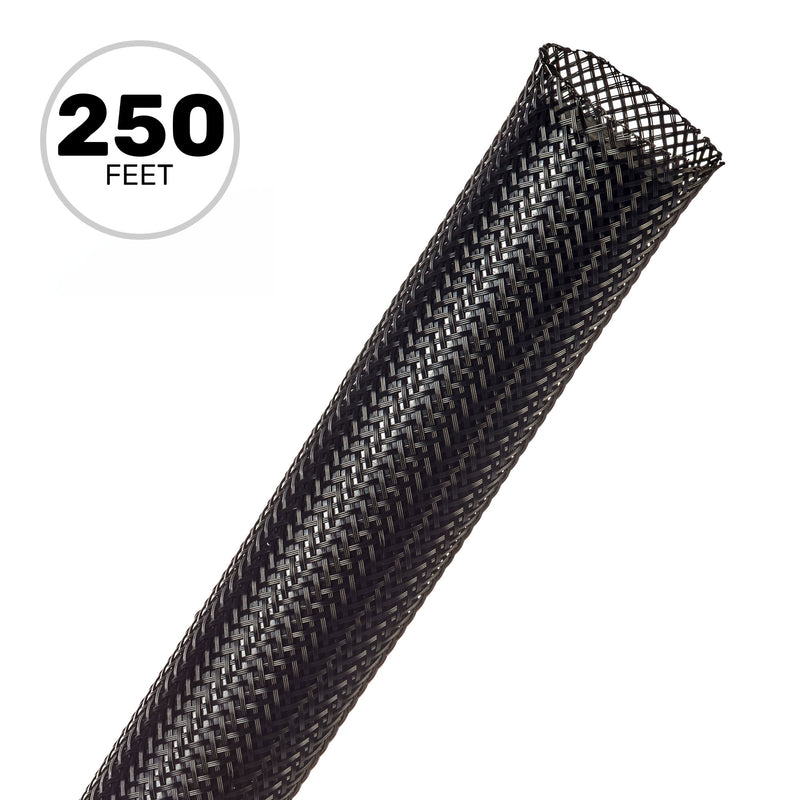 Techflex Flexo PET Expandable Braided Sleeving (3/4" Black, 250' Spool)