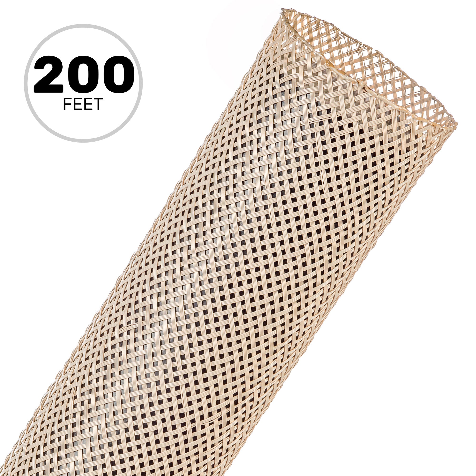 Techflex Flexo PET Expandable Braided Sleeving (1-1/2" Beige, 200' Spool)