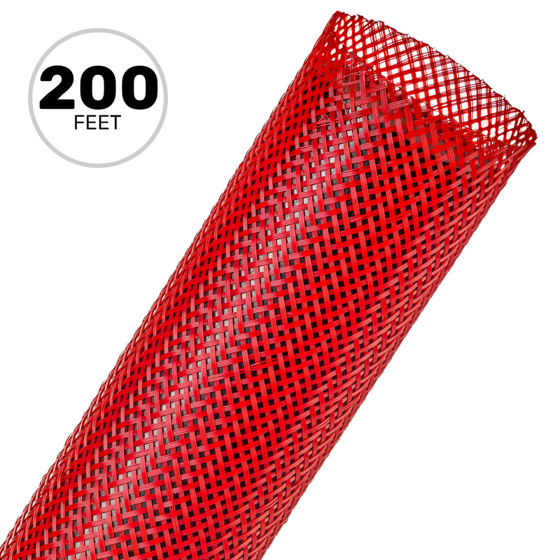Techflex Flexo PET Expandable Braided Sleeving (1-1/2" Red, 200' Spool)