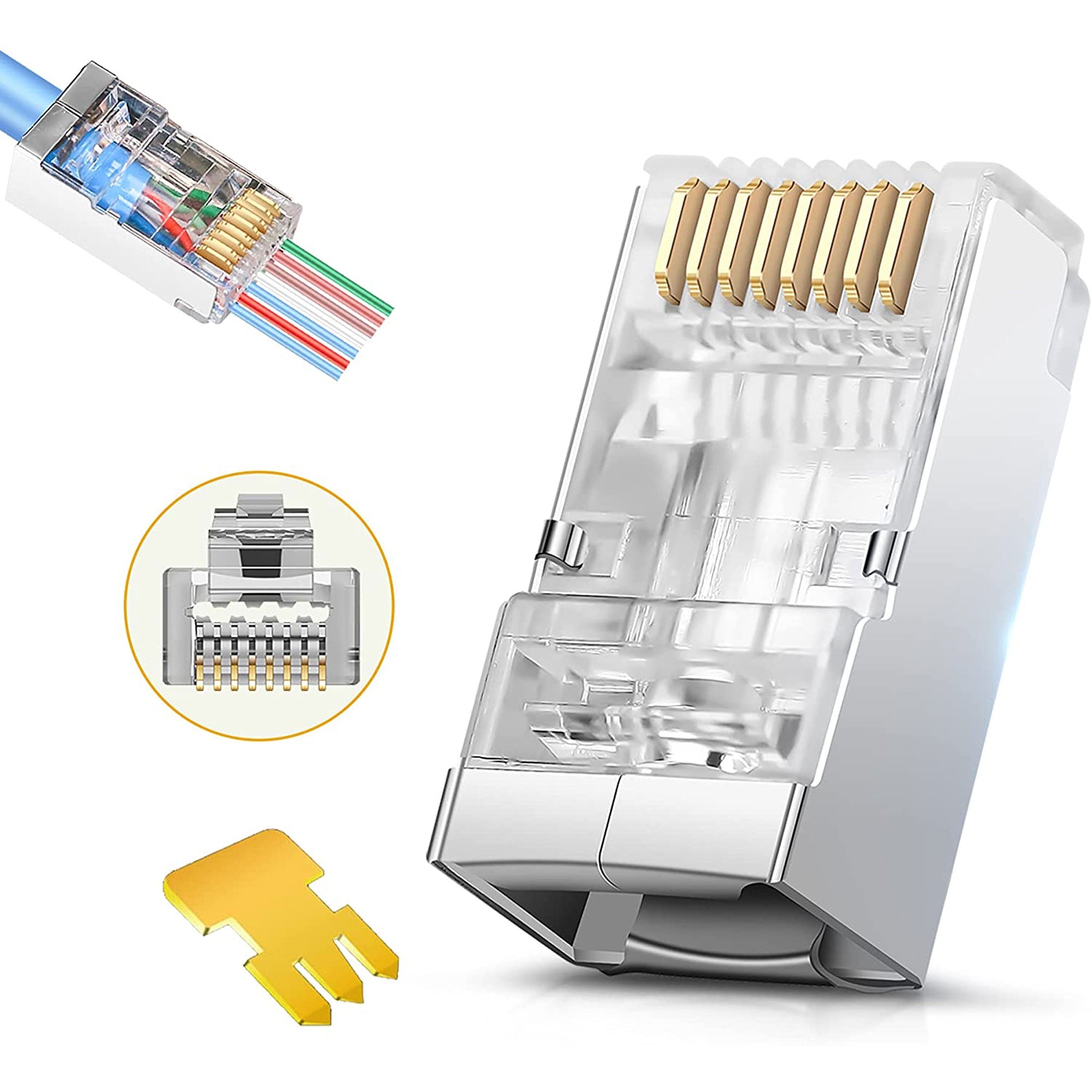 Performance Audio Shielded RJ45 CAT6 Connector with Gold Plated 3-Prong Contacts