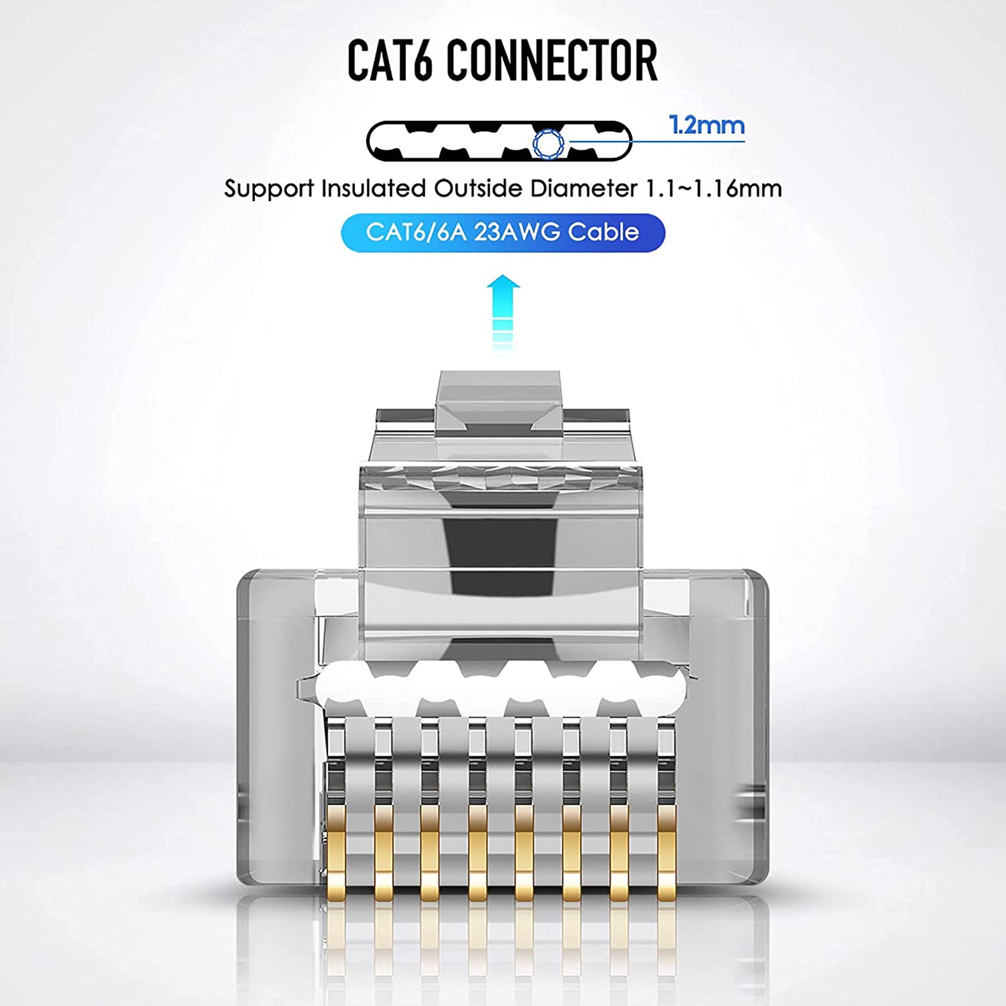 Performance Audio Shielded RJ45 CAT6 Connector with Gold Plated 3-Prong Contacts