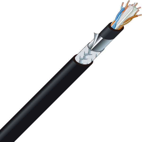 Canare RJC6A-4P-SFM Cat6a Flexible and Rugged STP Shielded Ethernet Cable (Black, By the Foot)